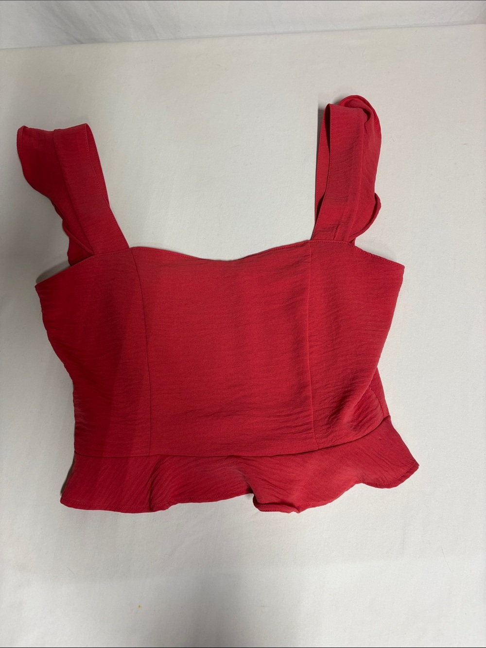 Alter’d State Red Ruffle Strap Peplum Crop Top Smocked Back M